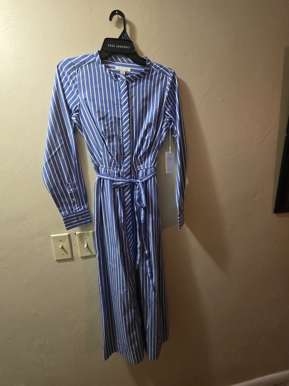 Striped Blue Tie-Waist Maxi Shirt Dress